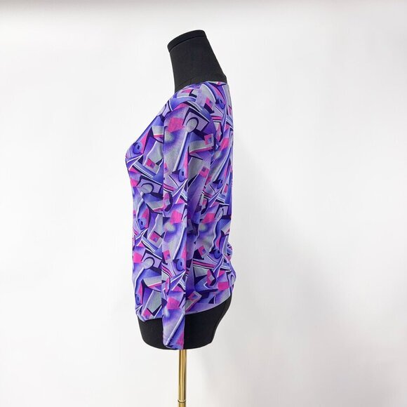 RETRO STYLE PINK PURPLE ABSTRACT MESH SHIRT - Picture 3 of 4